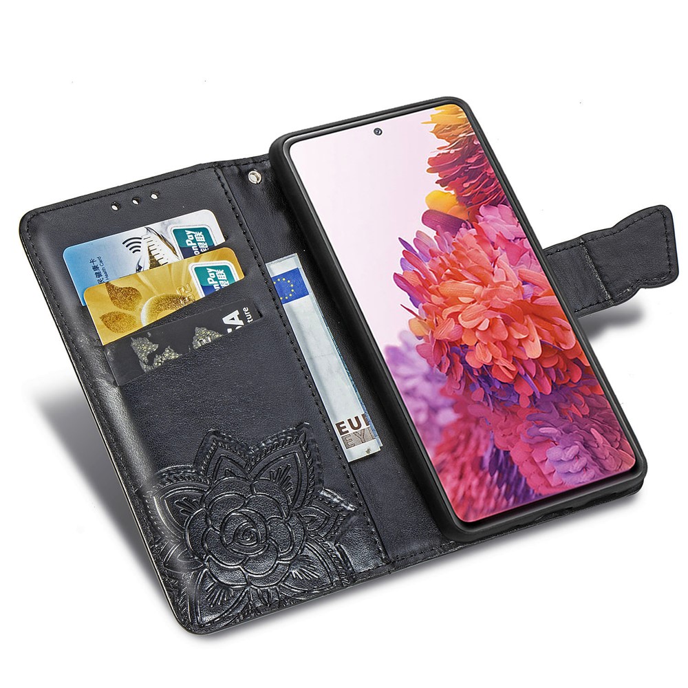 Pie De Imprenta Big Butterfly Cuero Wallet Shell Para Samsung Galaxy S20 Fe / S20 Fan Edition / S20 Fe 5G / S20 Edición De Ventilador 5G - Negro