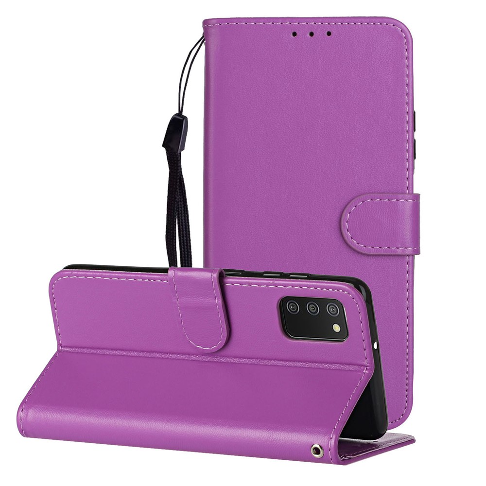 Massivfarbe Leder Schutzhülle Stand Wallet Magnetischer Verschluss Flip Case Für Samsung Galaxy A02s (EU-Version) - Lila-1