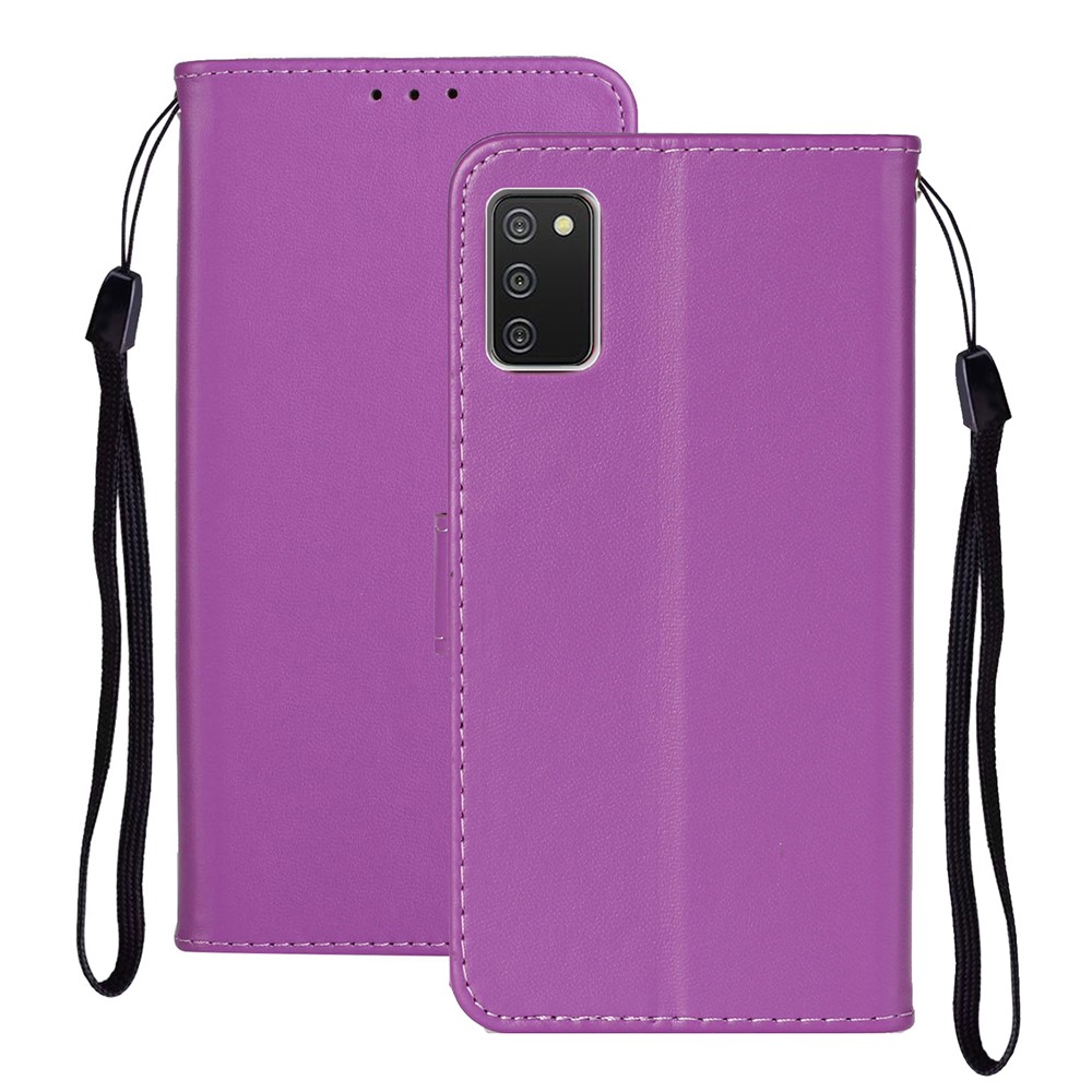 Massivfarbe Leder Schutzhülle Stand Wallet Magnetischer Verschluss Flip Case Für Samsung Galaxy A02s (EU-Version) - Lila-2