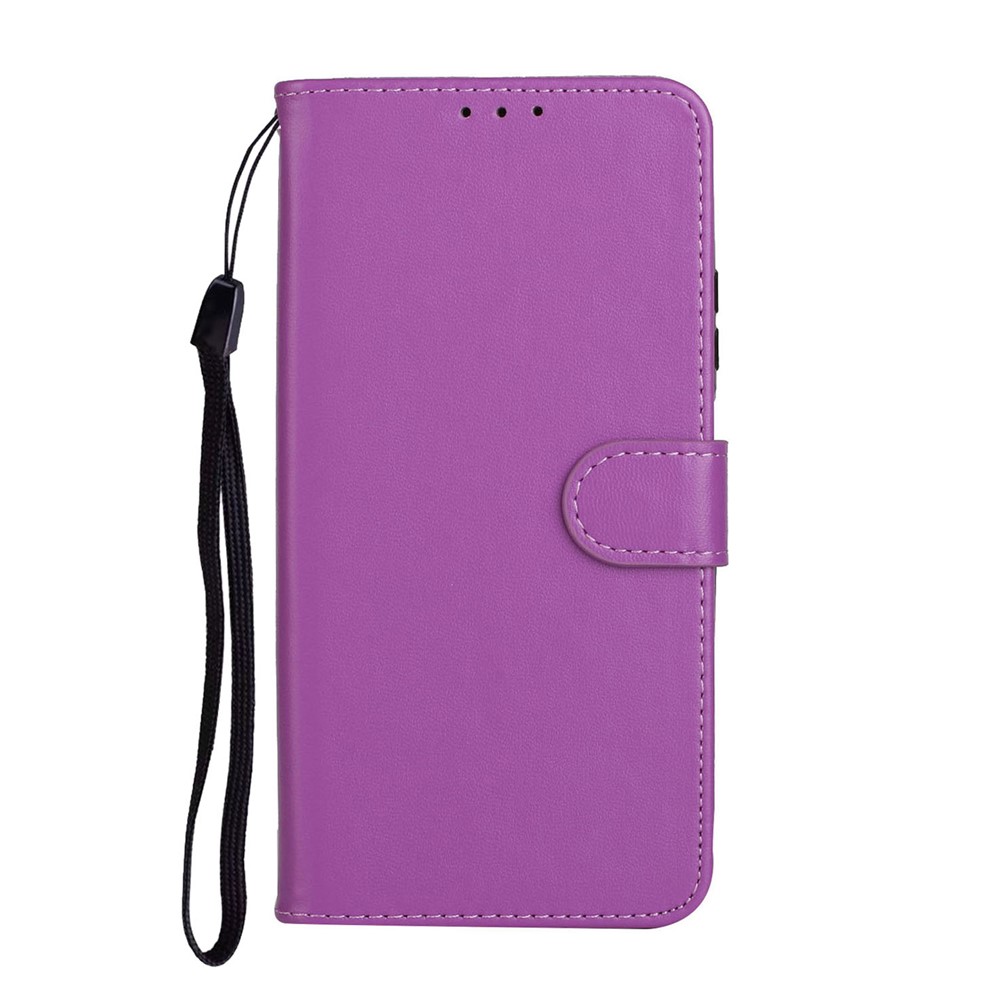 Massivfarbe Leder Schutzhülle Stand Wallet Magnetischer Verschluss Flip Case Für Samsung Galaxy A02s (EU-Version) - Lila-3