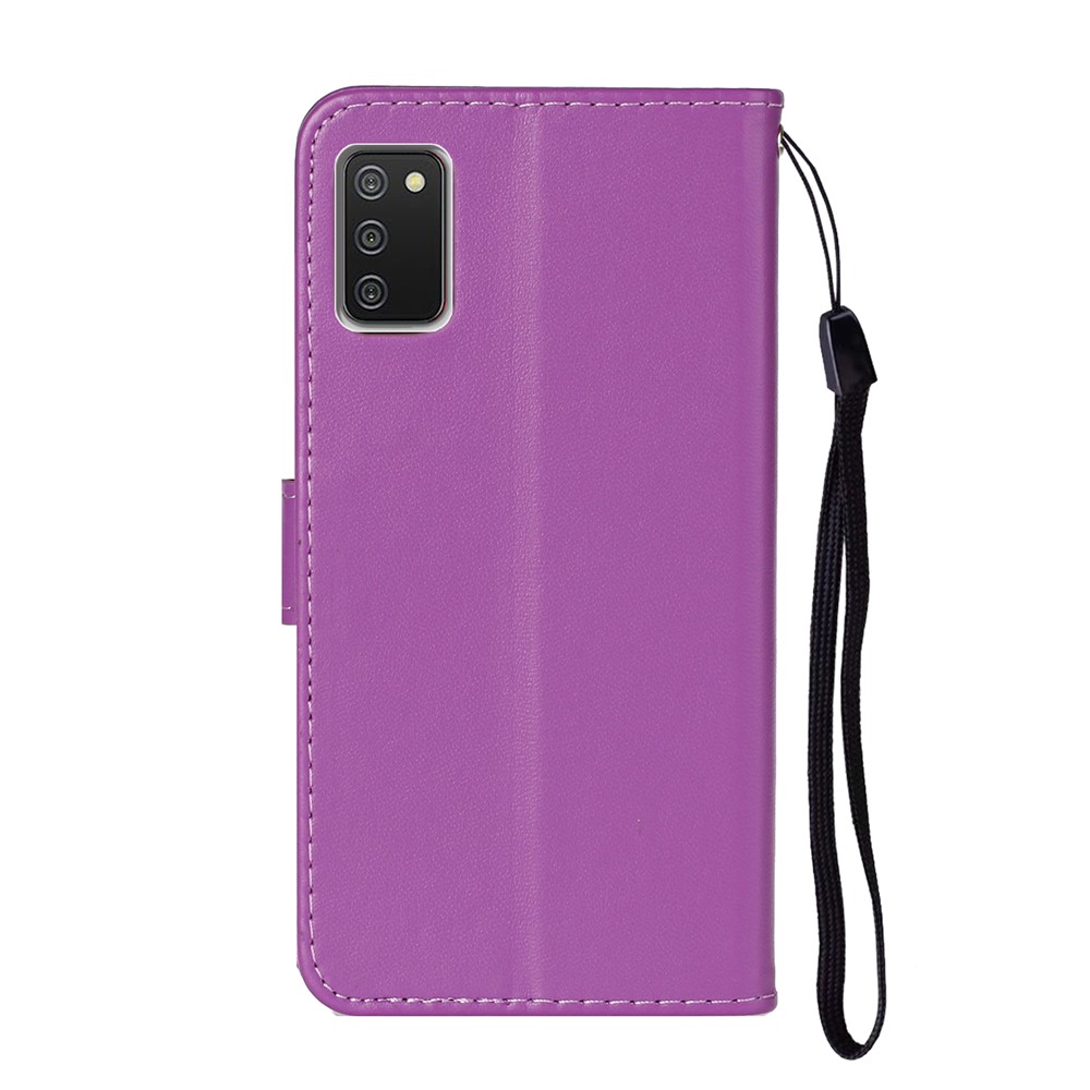 Massivfarbe Leder Schutzhülle Stand Wallet Magnetischer Verschluss Flip Case Für Samsung Galaxy A02s (EU-Version) - Lila-4
