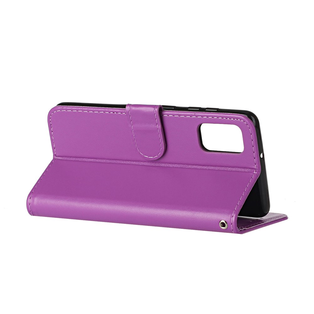 Massivfarbe Leder Schutzhülle Stand Wallet Magnetischer Verschluss Flip Case Für Samsung Galaxy A02s (EU-Version) - Lila-5