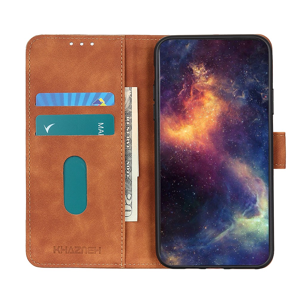 KHAZNEH Wallet Design Retro Style Folio Flip PU Leather Case for Samsung Galaxy A32 4G - Brown-2