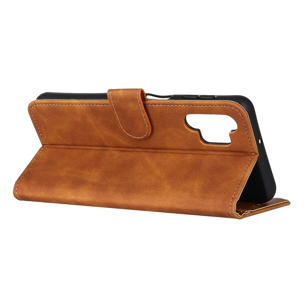 KHAZNEH Wallet Design Retro Style Folio Flip PU Leather Case for Samsung Galaxy A32 4G - Brown-3