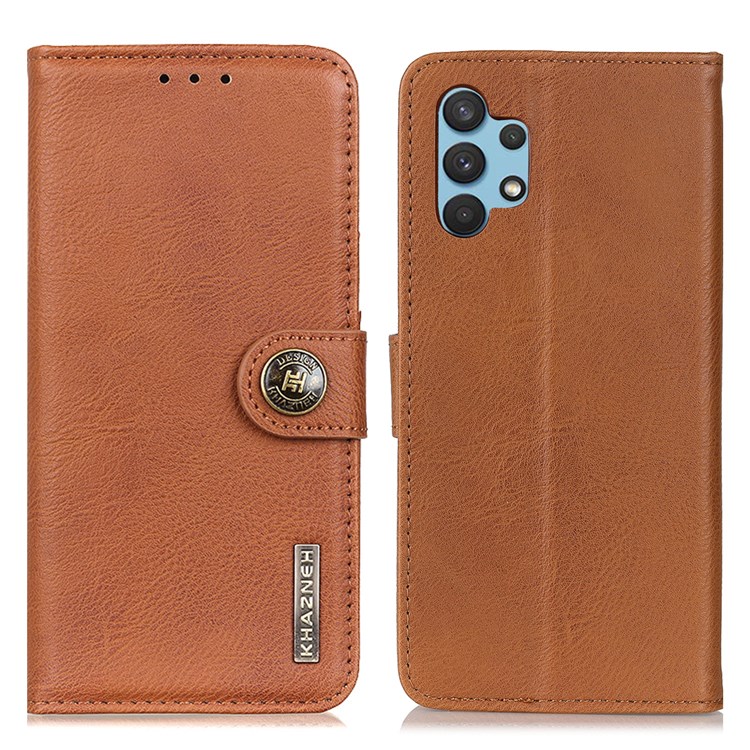 KHAZNEH Retro Style Leather Protector Case Wallet Stand Cover for Samsung Galaxy A32 4G - Brown-1