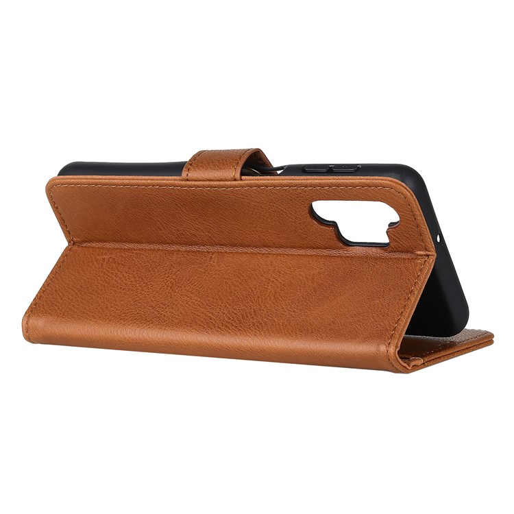 KHAZNEH Retro Style Leather Protector Case Wallet Stand Cover for Samsung Galaxy A32 4G - Brown-3