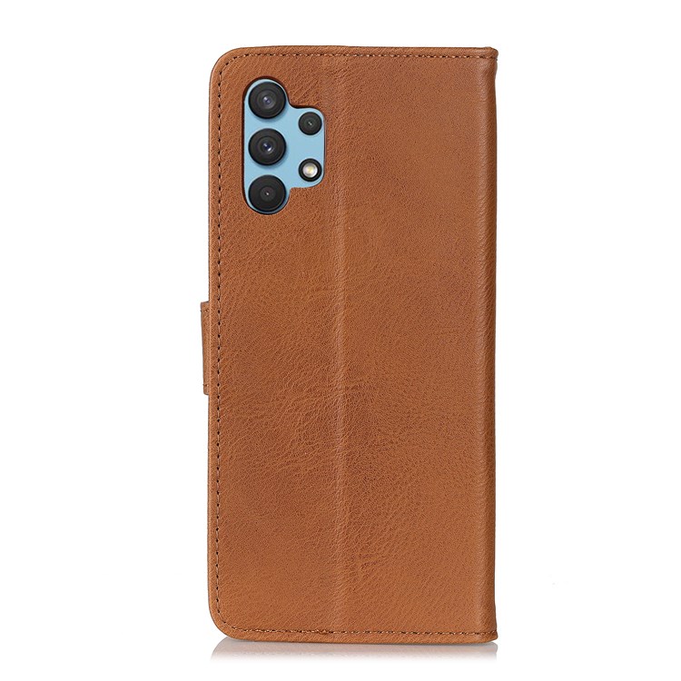 KHAZNEH Retro Style Leather Protector Case Wallet Stand Cover for Samsung Galaxy A32 4G - Brown-7