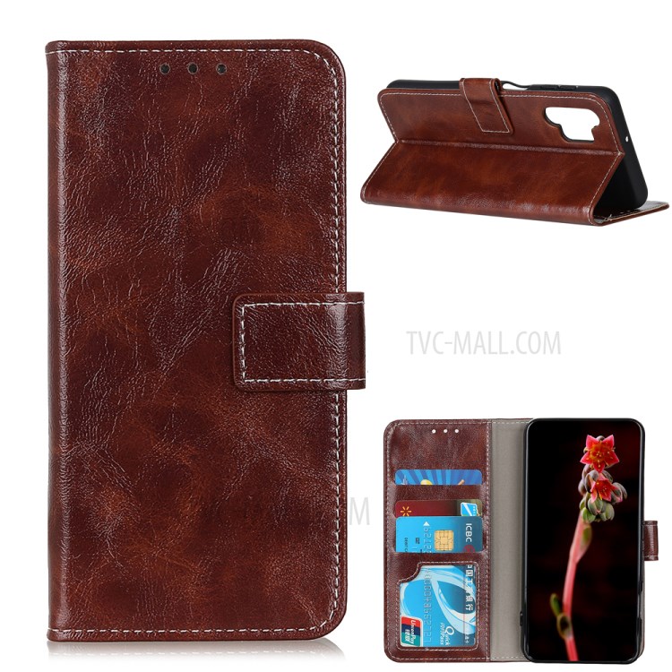 Retro Style Crazy Horse Texture Leather Phone Cover with Wallet Stand Design for Samsung Galaxy A32 4G - Brown-1