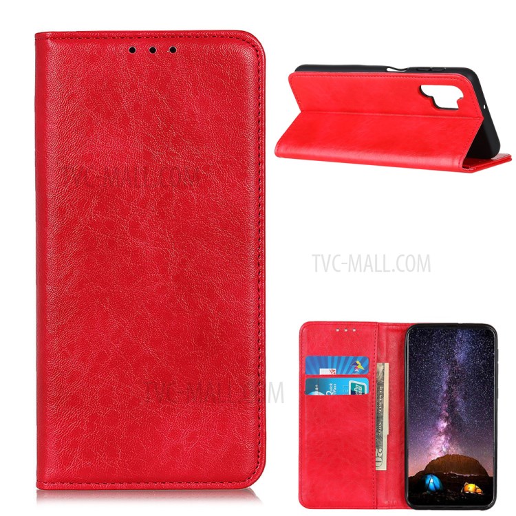 Crazy Horse Texture Auto-absorbed PU Leather Wallet Phone Case for Samsung Galaxy A32 4G - Red-1