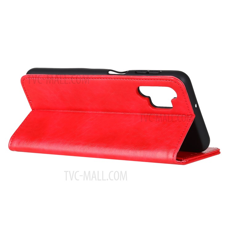 Crazy Horse Texture Auto-absorbed PU Leather Wallet Phone Case for Samsung Galaxy A32 4G - Red-8