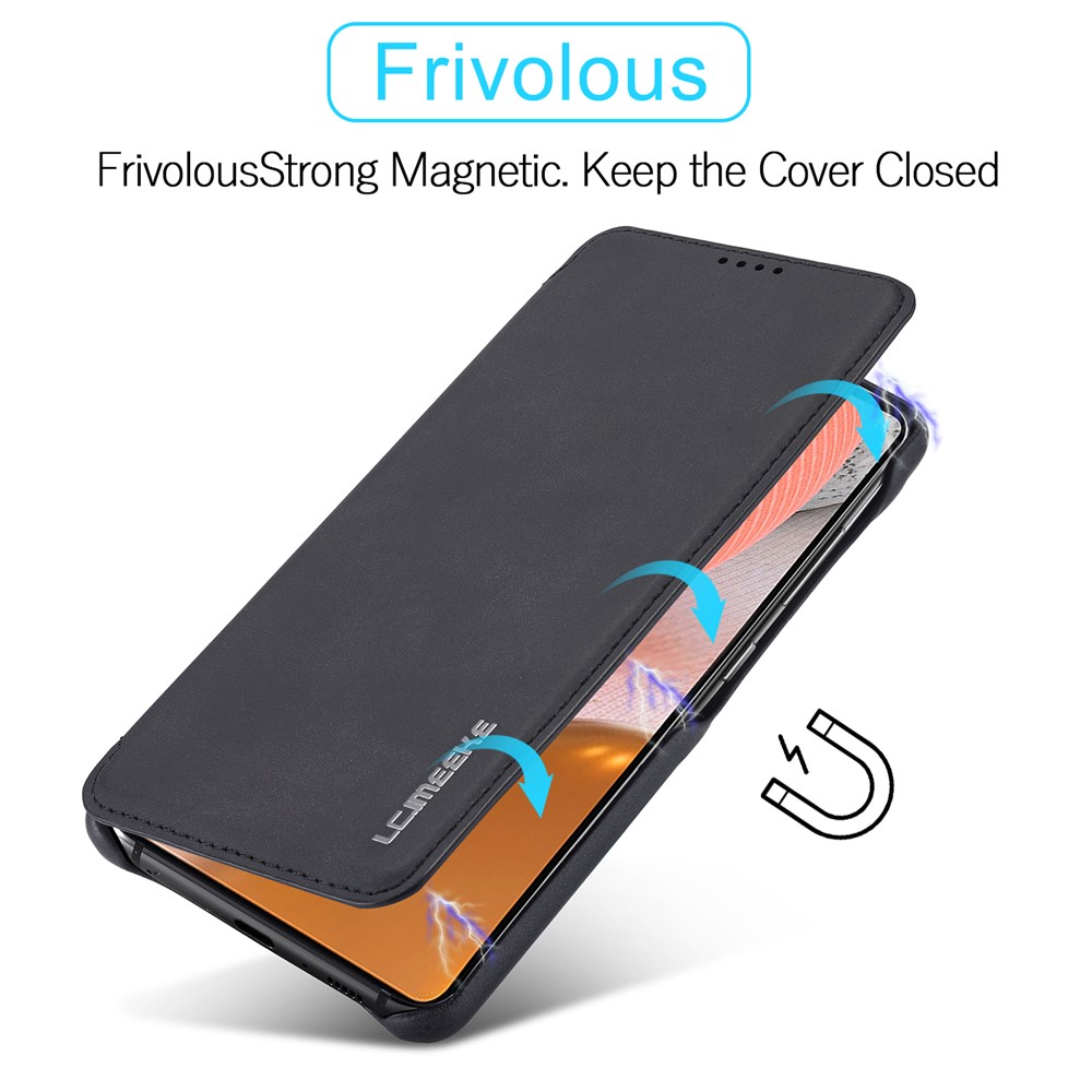 LC.IMEEKE Retro Style Protector Stand Leather Case with Card Holder for Samsung Galaxy A72 5G / A72 4G - Black-3