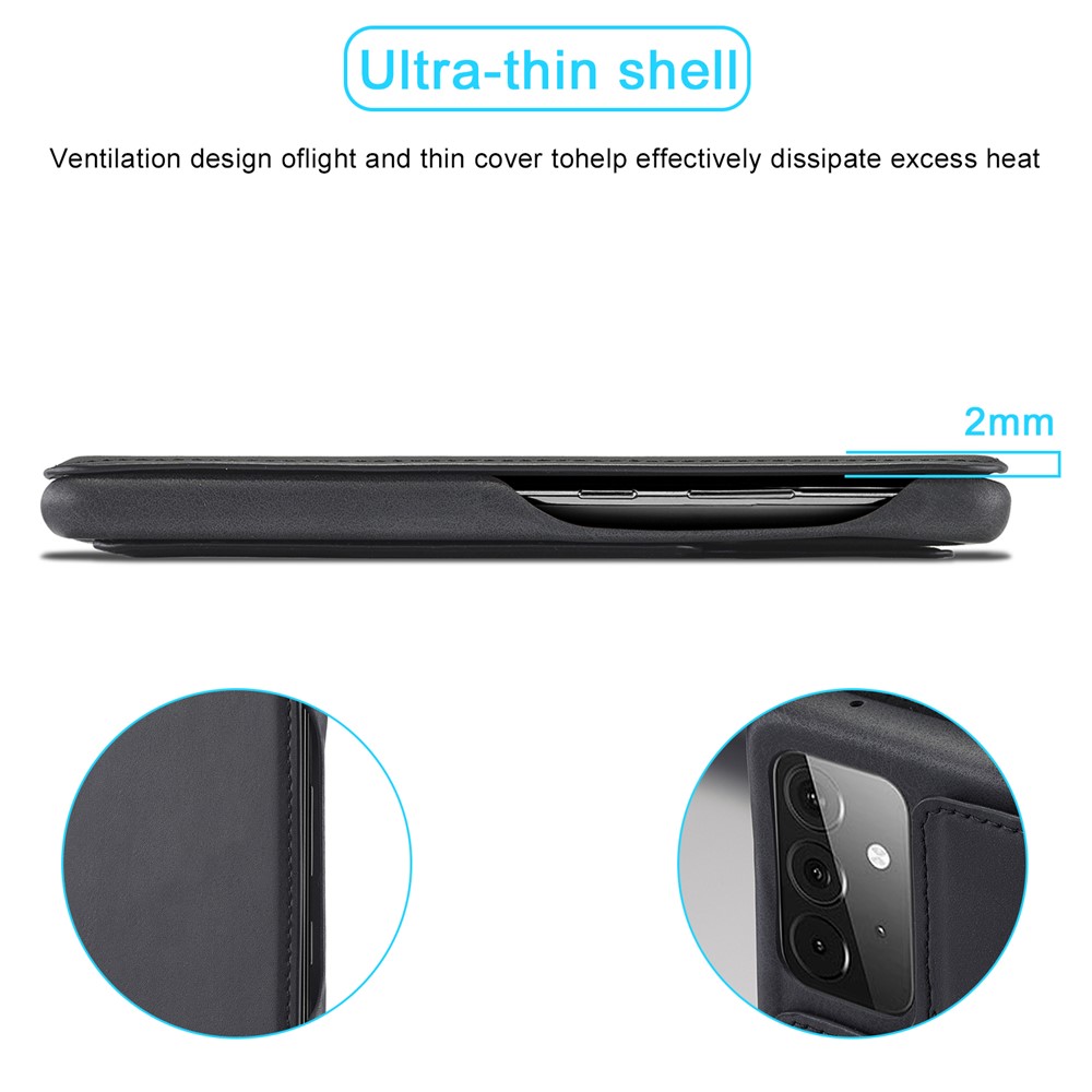 LC.IMEEKE Retro Style Protector Stand Leather Case with Card Holder for Samsung Galaxy A72 5G / A72 4G - Black-7