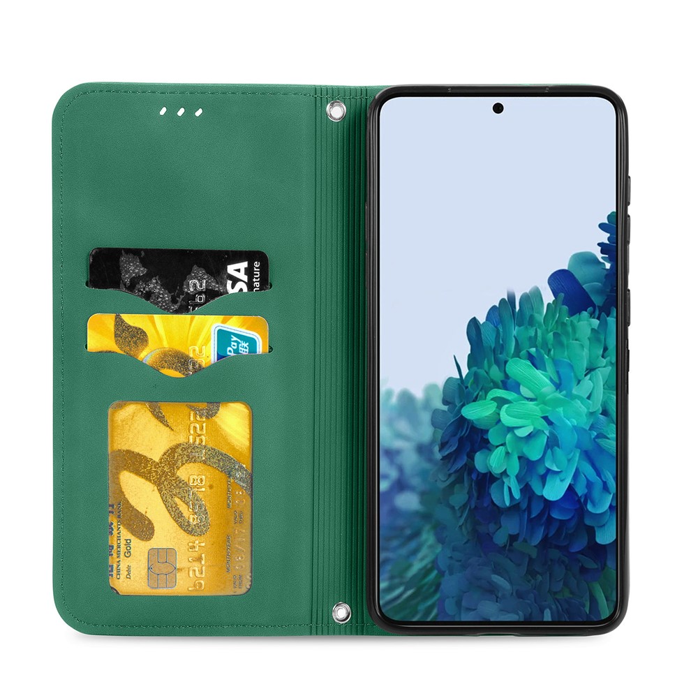 Carcasa de Teléfono de Cuero PU Vintage Absorbido Automáticamente Para Samsung Galaxy S21 4G/5G - Verde