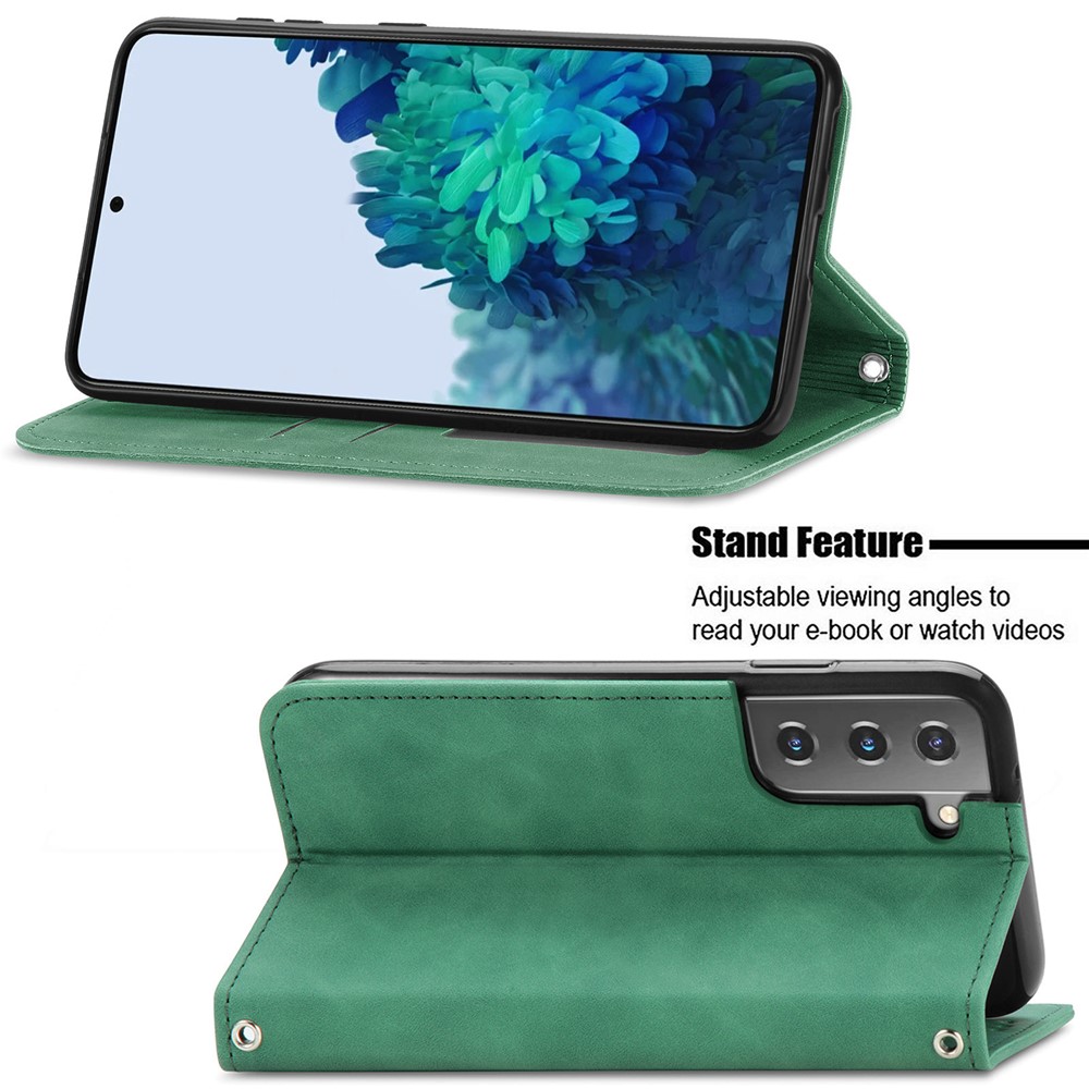 Boîtier de Téléphone en Cuir PU Vintage Auto-absorbé Pour Samsung Galaxy S21 4g / 5g - Vert