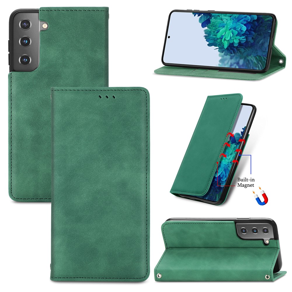 Auto-absorbed Vintage PU Leather Phone Cover for Samsung Galaxy S21+ 5G - Green-1