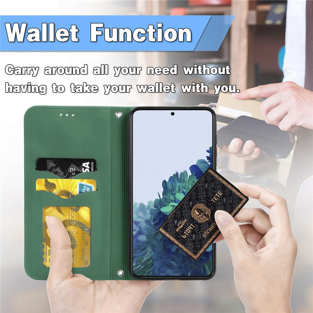 Auto-absorbed Vintage PU Leather Phone Cover for Samsung Galaxy S21+ 5G - Green-11