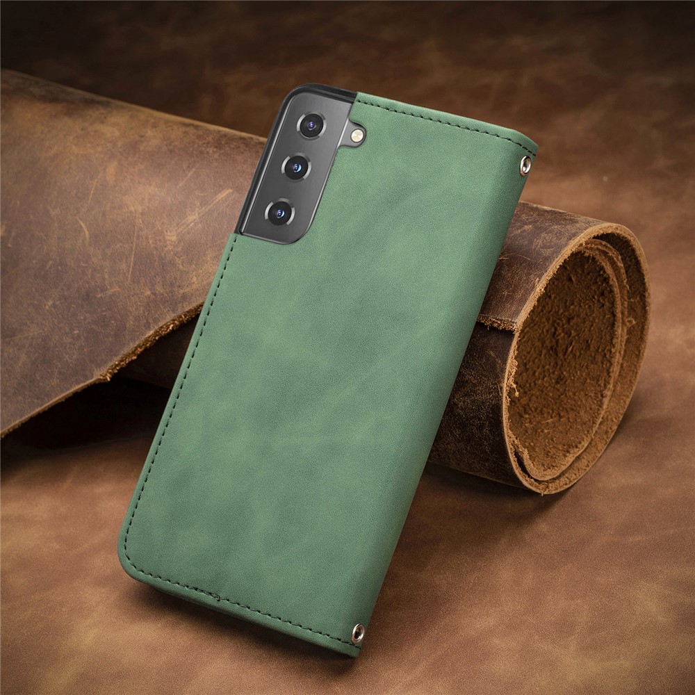 Auto-absorbed Vintage PU Leather Phone Cover for Samsung Galaxy S21+ 5G - Green-16