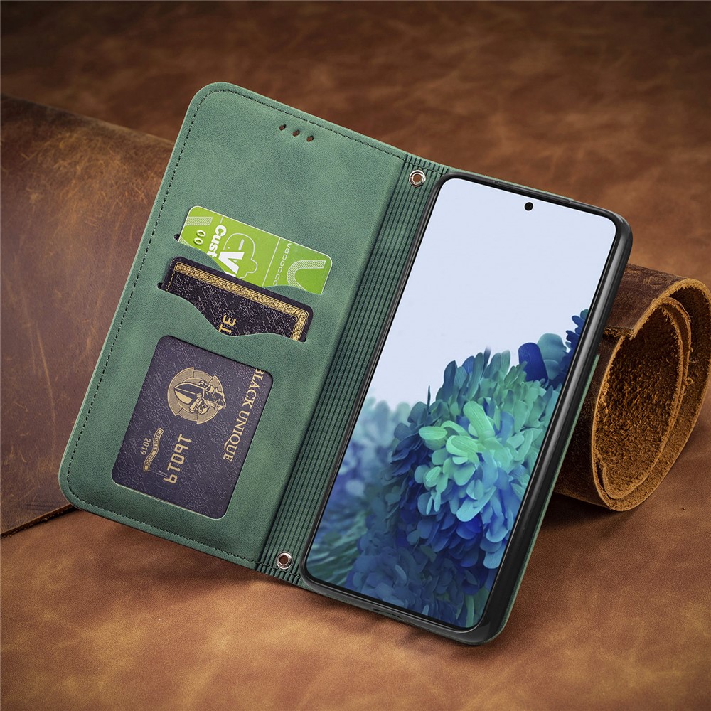 Auto-absorbed Vintage PU Leather Phone Cover for Samsung Galaxy S21+ 5G - Green-17