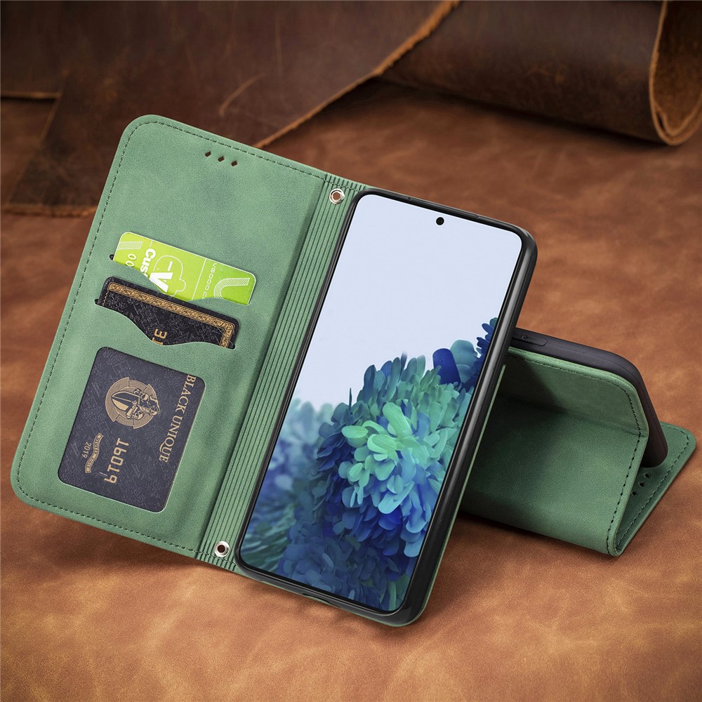 Auto-absorbed Vintage PU Leather Phone Cover for Samsung Galaxy S21+ 5G - Green-19