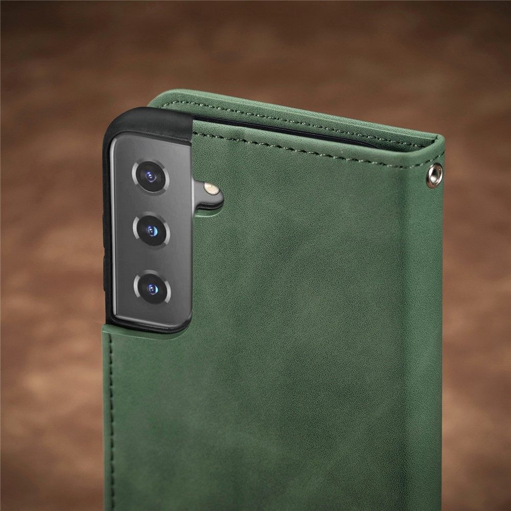 Auto-absorbed Vintage PU Leather Phone Cover for Samsung Galaxy S21+ 5G - Green-20