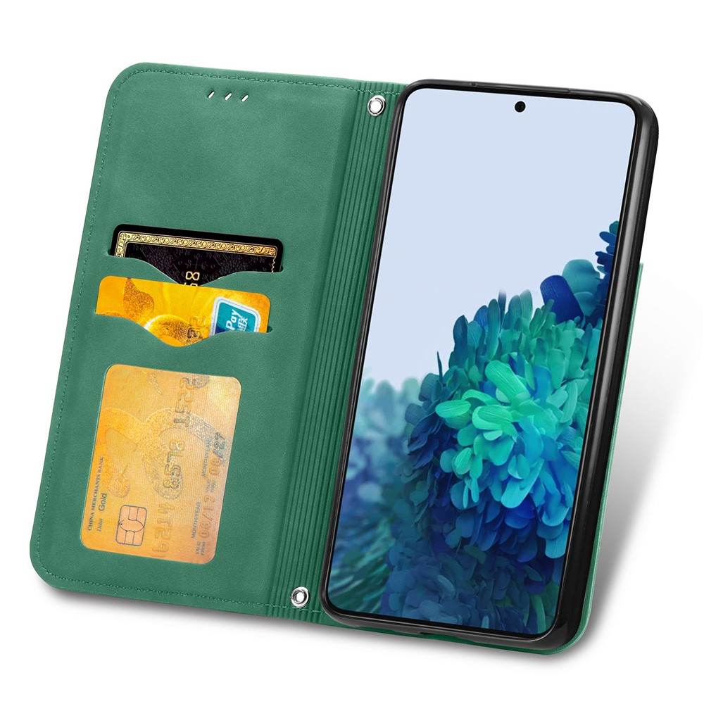 Auto-absorbed Vintage PU Leather Phone Cover for Samsung Galaxy S21+ 5G - Green-6
