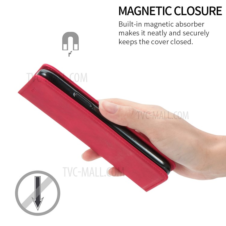 Auto-absorbed Vintage PU Leather Phone Casing for Samsung Galaxy A72 5G - Red-10