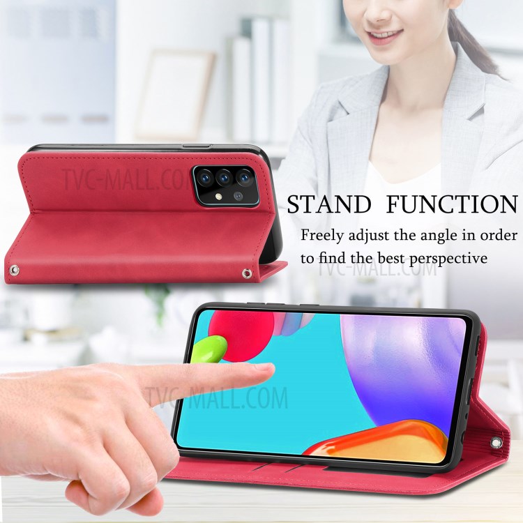 Auto-absorbed Vintage PU Leather Phone Casing for Samsung Galaxy A72 5G - Red-11
