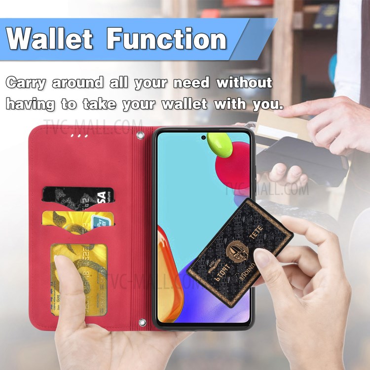 Auto-absorbed Vintage PU Leather Phone Casing for Samsung Galaxy A72 5G - Red-12
