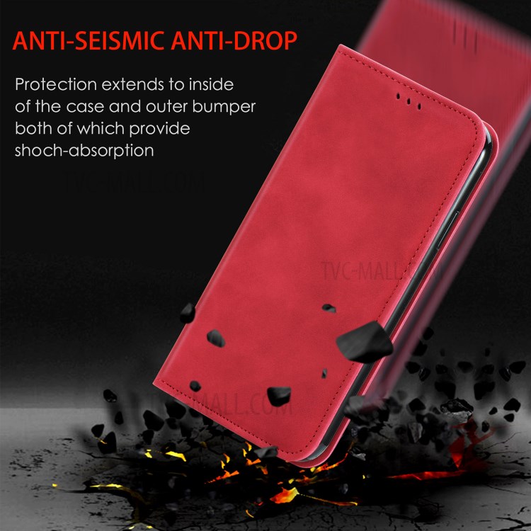 Auto-absorbed Vintage PU Leather Phone Casing for Samsung Galaxy A72 5G - Red-13