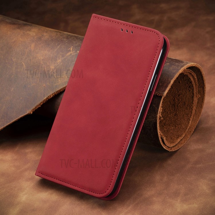 Auto-absorbed Vintage PU Leather Phone Casing for Samsung Galaxy A72 5G - Red-15