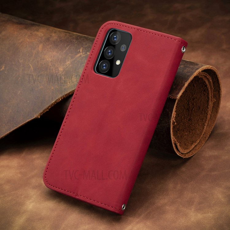Auto-absorbed Vintage PU Leather Phone Casing for Samsung Galaxy A72 5G - Red-16