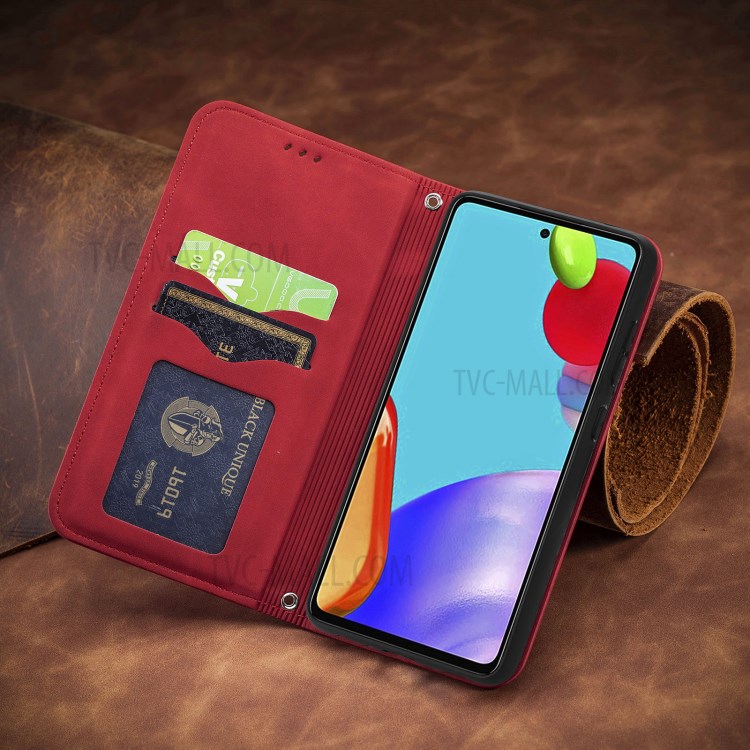Auto-absorbed Vintage PU Leather Phone Casing for Samsung Galaxy A72 5G - Red-17