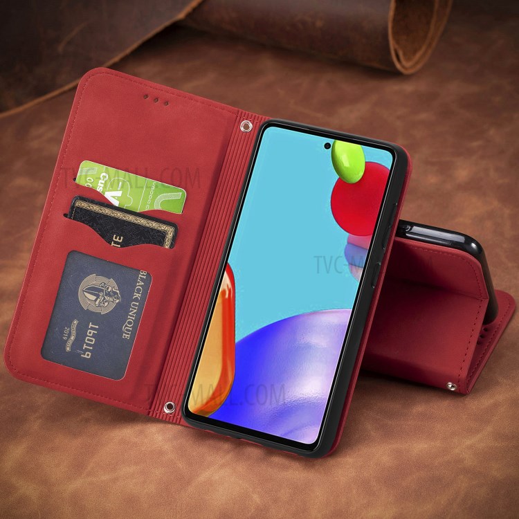 Auto-absorbed Vintage PU Leather Phone Casing for Samsung Galaxy A72 5G - Red-19