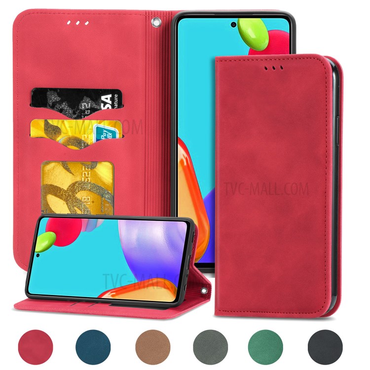 Auto-absorbed Vintage PU Leather Phone Casing for Samsung Galaxy A72 5G - Red-2