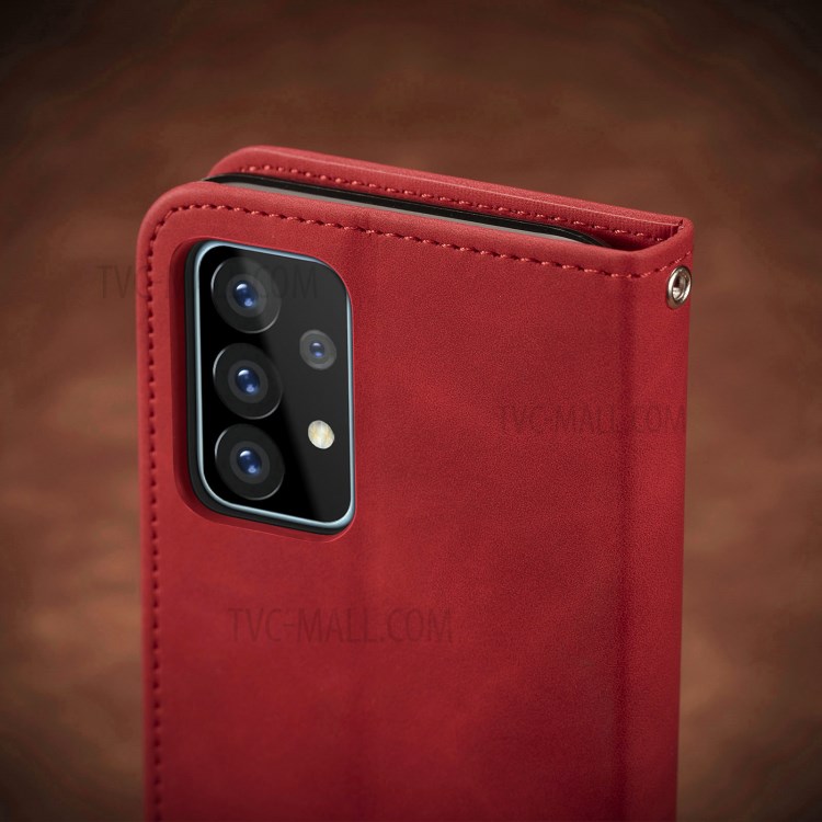 Auto-absorbed Vintage PU Leather Phone Casing for Samsung Galaxy A72 5G - Red-20