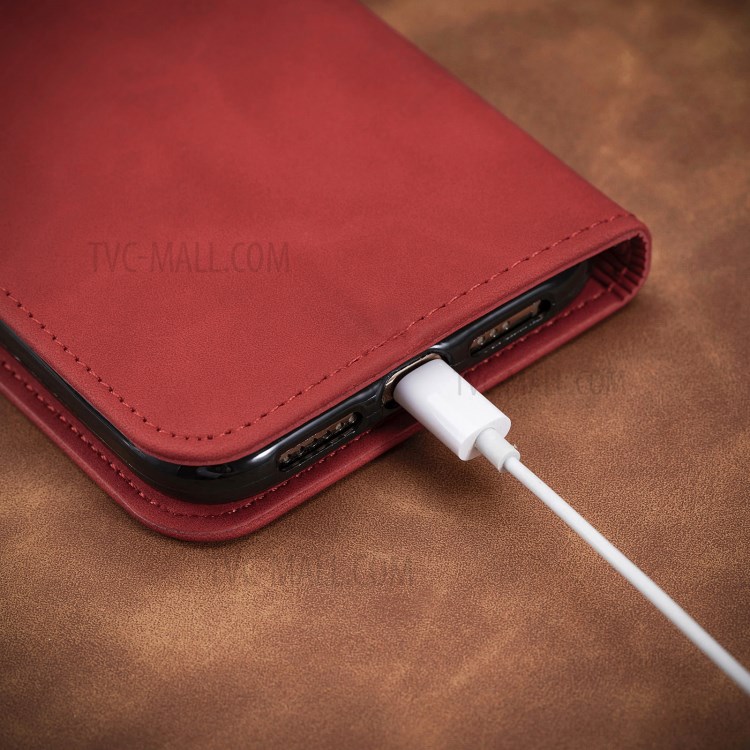Auto-absorbed Vintage PU Leather Phone Casing for Samsung Galaxy A72 5G - Red-21