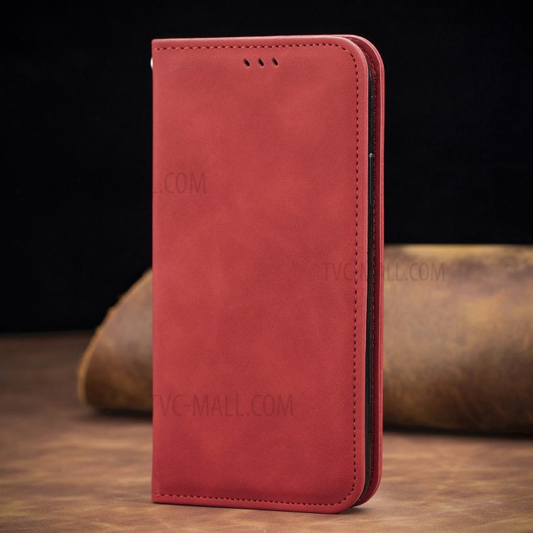 Auto-absorbed Vintage PU Leather Phone Casing for Samsung Galaxy A72 5G - Red-22