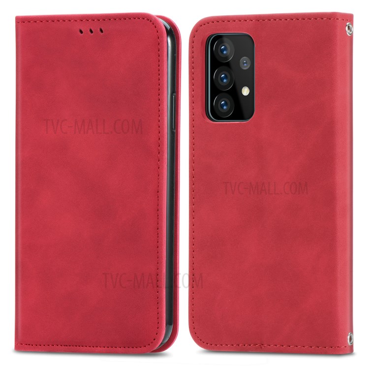 Auto-absorbed Vintage PU Leather Phone Casing for Samsung Galaxy A72 5G - Red-3