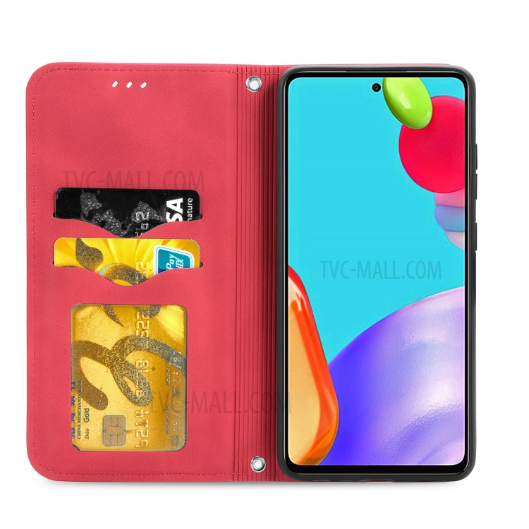 Auto-absorbed Vintage PU Leather Phone Casing for Samsung Galaxy A72 5G - Red-4