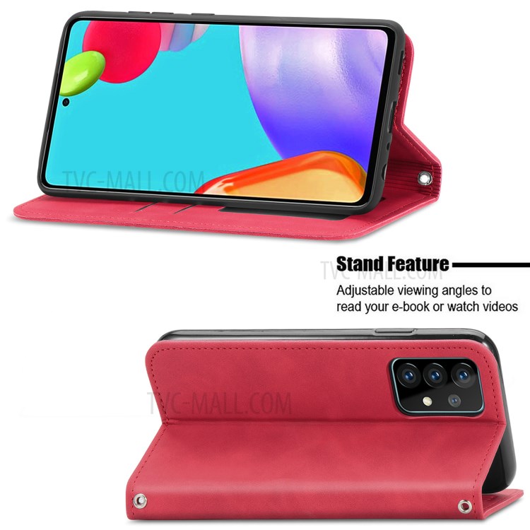 Auto-absorbed Vintage PU Leather Phone Casing for Samsung Galaxy A72 5G - Red-5