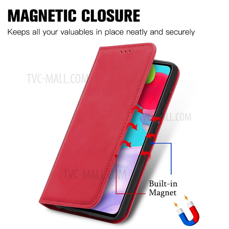 Auto-absorbed Vintage PU Leather Phone Casing for Samsung Galaxy A72 5G - Red-6