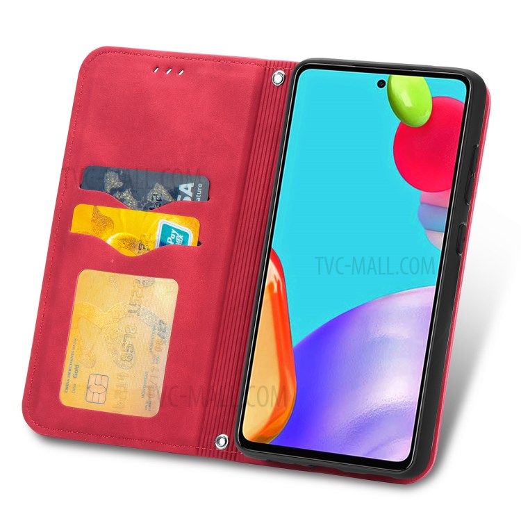 Auto-absorbed Vintage PU Leather Phone Casing for Samsung Galaxy A72 5G - Red-7