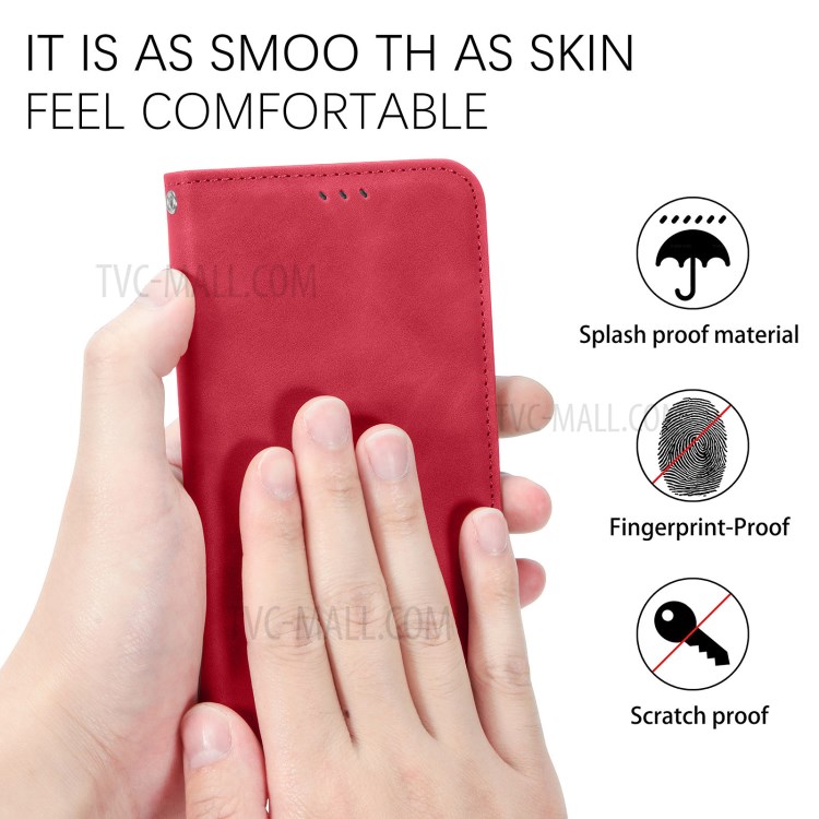 Auto-absorbed Vintage PU Leather Phone Casing for Samsung Galaxy A72 5G - Red-8