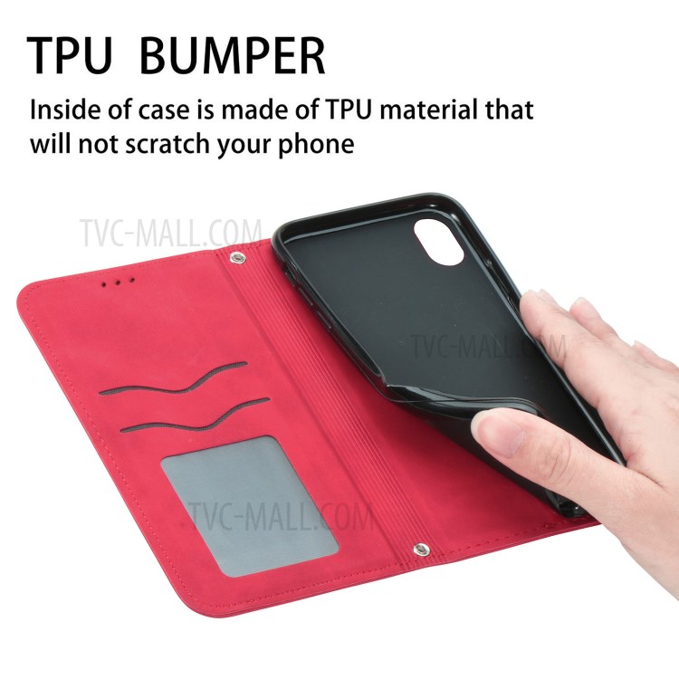 Auto-absorbed Vintage PU Leather Phone Casing for Samsung Galaxy A72 5G - Red-9