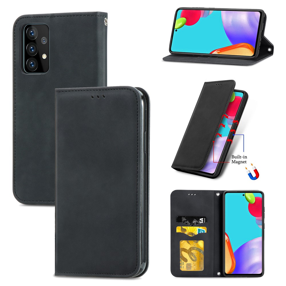 Auto-absorbed Vintage PU Leather Phone Casing for Samsung Galaxy A52 5G - Black-1