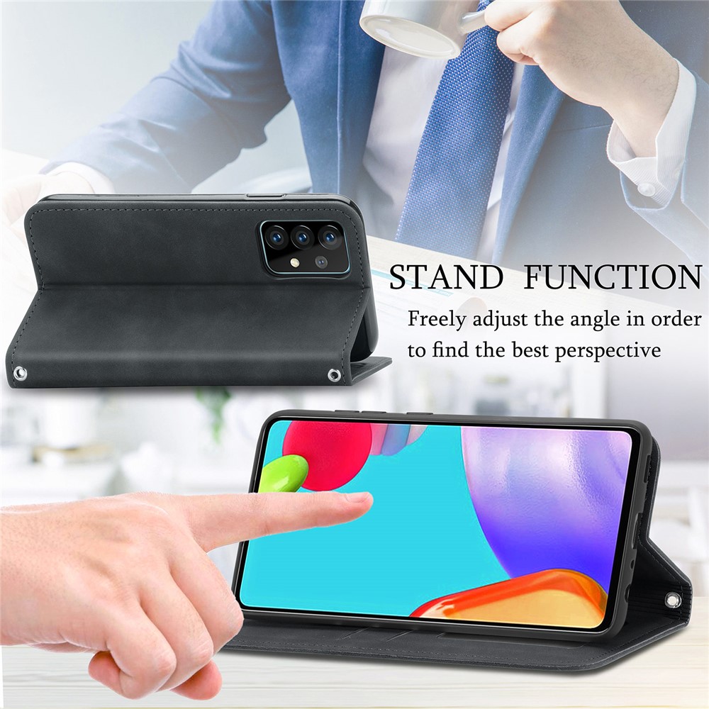 Auto-absorbed Vintage PU Leather Phone Casing for Samsung Galaxy A52 5G - Black-11