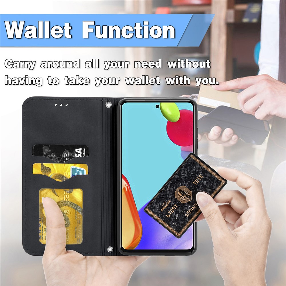 Auto-absorbed Vintage PU Leather Phone Casing for Samsung Galaxy A52 5G - Black-12