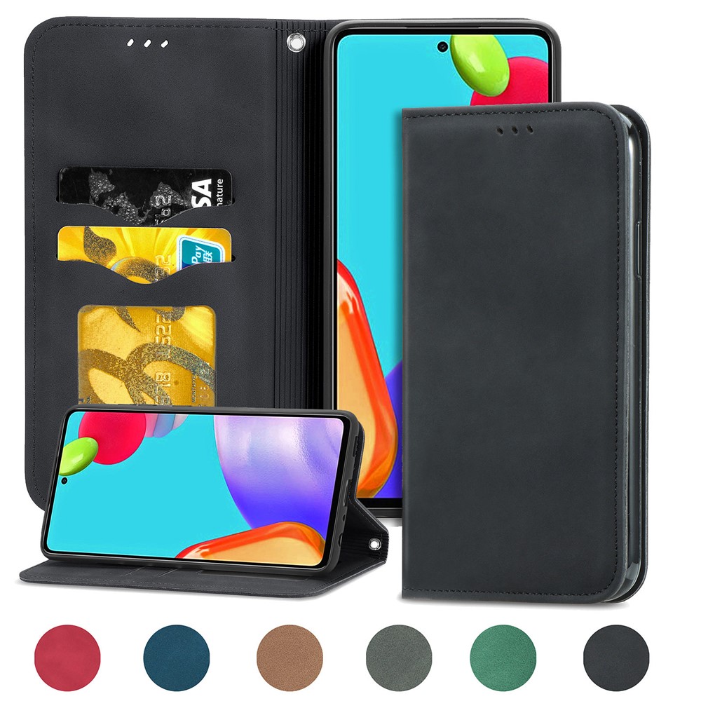 Auto-absorbed Vintage PU Leather Phone Casing for Samsung Galaxy A52 5G - Black-2
