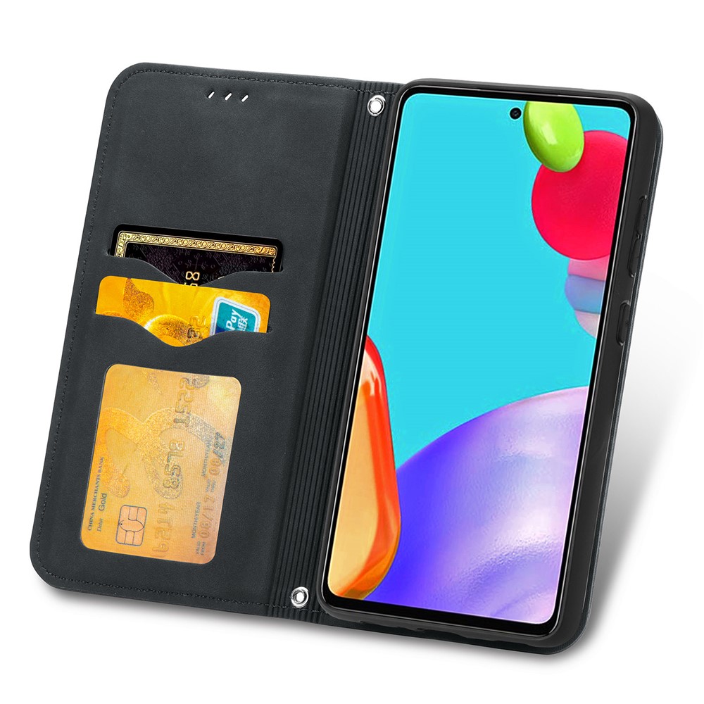 Auto-absorbed Vintage PU Leather Phone Casing for Samsung Galaxy A52 5G - Black-7