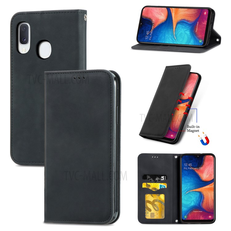 Auto-absorbed Vintage PU Leather Phone Casing for Samsung Galaxy A20e / A10e - Black-1